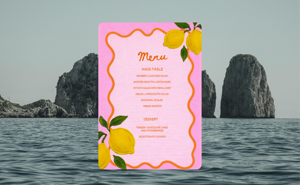 Mediterranean Lemon Italian Dinner Party Menu: Amalfi Coast Summer Table Decor